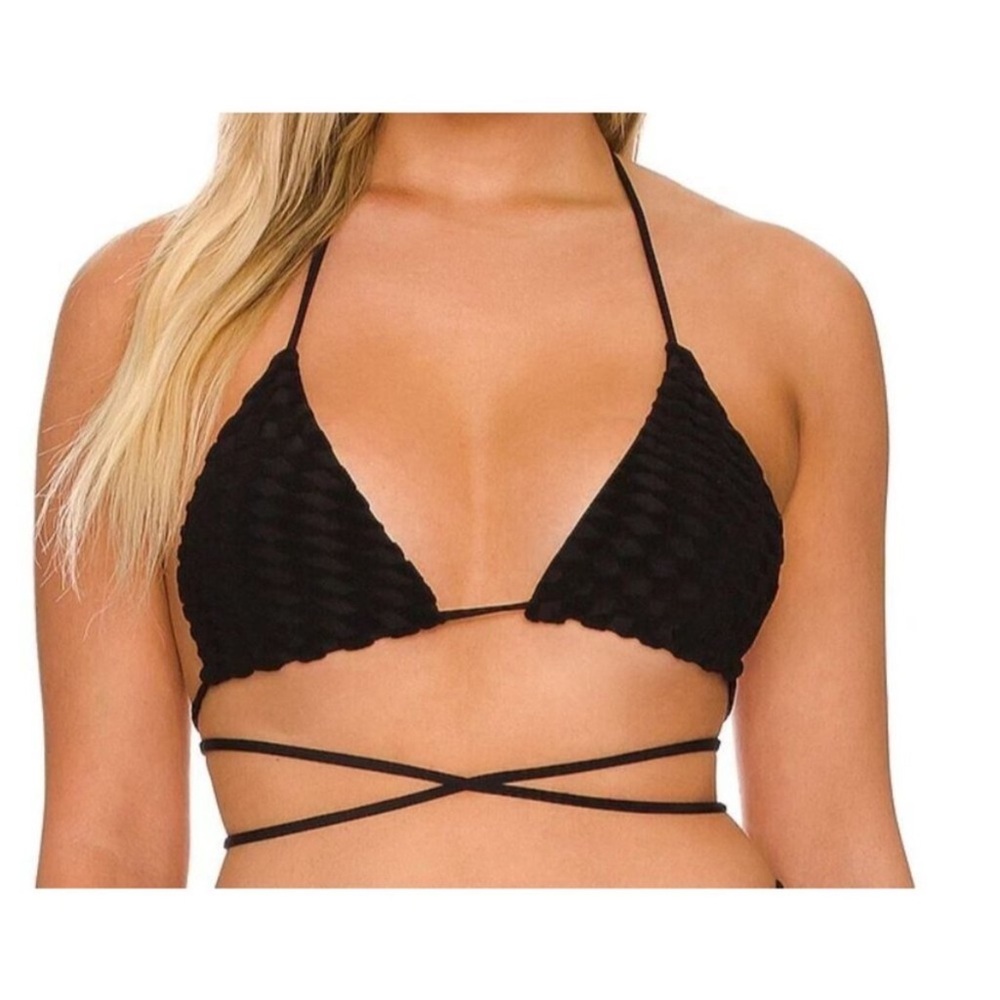Good American Textured Triangle Bikini Top In Black Size 4